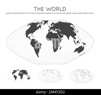 Map of The World. McBryde-Thomas flat-polar sinusoidal equal-area projection. Globe with latitude and longitude lines. World map on meridians and para Stock Vector