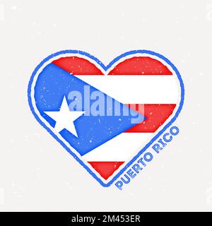 Puerto Rico heart flag badge. Puerto Rico logo with grunge texture. Flag of the country heart shape. Vector illustration. Stock Vector