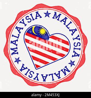 Malaysia heart flag logo. Country name text around Malaysia flag in a shape of heart. Amazing vector illustration. Stock Vector
