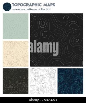 Topographic maps. Authentic isoline patterns, seamless design. Attractive tileable background. Vector illustration. Stock Vector