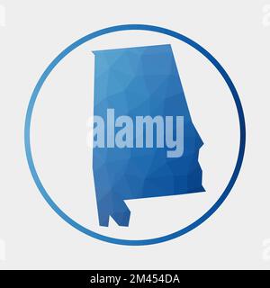 Alabama icon. Polygonal map of the us state in gradient ring. Round low poly Alabama sign. Vector illustration. Stock Vector