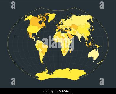 World Map. Ginzburg VI projection. Futuristic world illustration for your infographic. Bright yellow country colors. Radiant vector illustration. Stock Vector