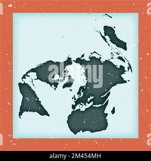 World Map Poster. Gringorten square equal-area projection. Vintage World shape with grunge texture. Superb vector illustration. Stock Vector