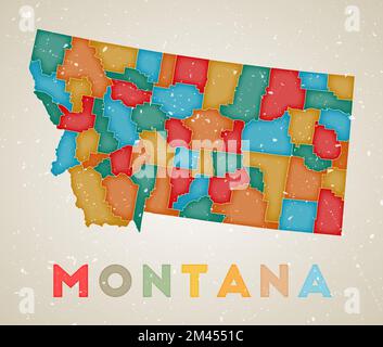 Montana map. Poster with map of the US state in retro color palette ...