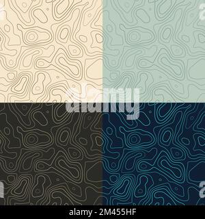 Topography patterns. Seamless elevation map tiles. Amazing isoline background. Neat tileable patterns. Vector illustration. Stock Vector