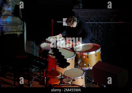 Moscow, Russia. 18th Dec, 2022. An artist performs during the Art of Translation music festival in the Pushkin state museum of fine arts in Moscow, Russia, on Dec. 18, 2022. Credit: Alexander Zemlianichenko Jr/Xinhua/Alamy Live News Stock Photo