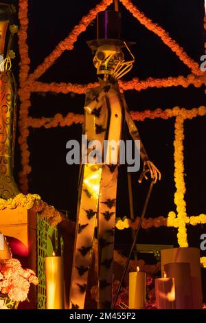 full body paper skull, on the day of the dead altar Stock Photo