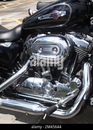 Shining black and chrome Harley Davidson 1200 motorcycle in Southampton, Hampshire, England Stock Photo