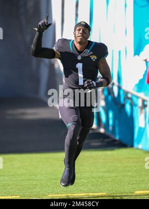 December 18, 2022: Jacksonville Jaguars cornerback CHRIS CLAYBROOKS (6)  makes a catch at warm ups during the Jacksonville Jaguars vs Dallas Cowboys  NFL game at TIAA Bank Field Stadium in Jacksonville, Fl