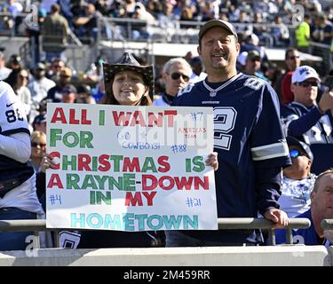 Jacksonville, United States. 18th Dec, 2022. Fans hold up a sign as the Cowboys take on the Jaguars at the TIAA Bank Field in Jacksonville, Florida on Sunday, December 18, 2022. The Jaguars upset the Cowboys 40-34 in overtime. Photo by Joe Marino/UPI. Credit: UPI/Alamy Live News Stock Photo