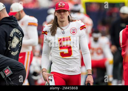 Kansas City Chiefs punter Tommy Townsend during pre-game warmups before the  NFL AFC Championship football game against the Cincinnati Bengals, Sunday,  Jan. 30, 2022 in Kansas City, Mo.. (AP Photos/Reed Hoffmann Stock