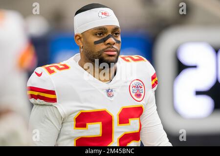 Kansas City Chiefs safety Juan Thornhill during pre-game warmups before the  NFL AFC Championship football game against the Cincinnati Bengals, Sunday,  Jan. 30, 2022 in Kansas City, Mo.. (AP Photos/Reed Hoffmann Stock