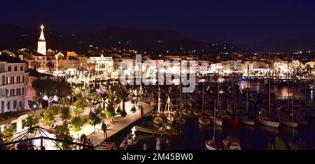 City of Sanary Illuminated for the Christmas holidays Stock Photo