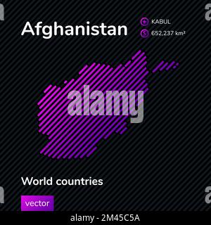 Afghanistan map. Vector stylized striped map in violet and black colors. Flat style. Educational banner, poster about Afghanistan Stock Vector