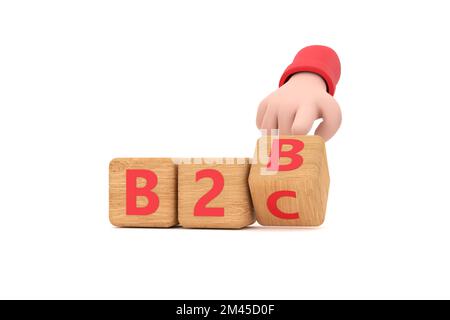 3d. Hand turns a dice and changes the expression "B2B" to "B2C" Stock Photo