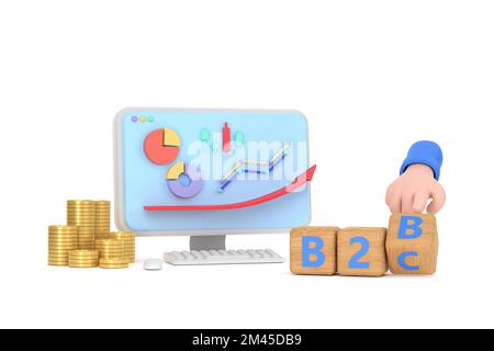 3d. Hand turns a dice and changes the expression "B2B" to "B2C" Stock Photo