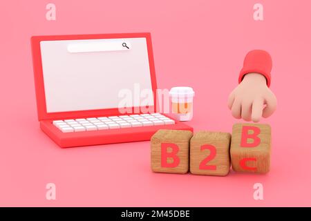 3d. Hand turns a dice and changes the expression "B2B" to "B2C" Stock Photo