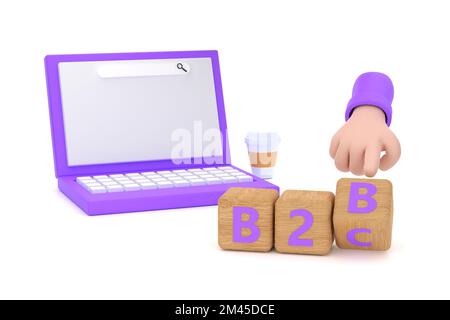 3d. Hand turns a dice and changes the expression "B2B" to "B2C" Stock Photo