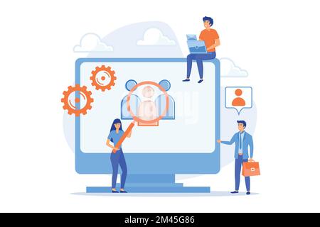 Marketing strategy, promotional campaign. Headhunting agency. Market segmentation, adverts, target market, target group, target customer concept, flat Stock Vector