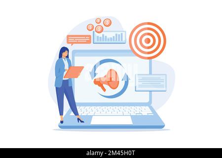 Digital marketing tool, behavioral retargeting, remarketing strategy, visitors generation methodology, targeted advertising abstract metaphor, flat ve Stock Vector