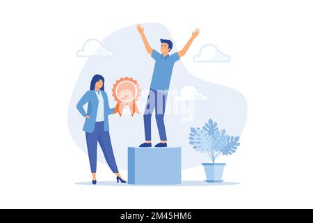 Personal achievement and employees training metaphors. Honour, human relations, self development. Business coaching, flat vector modern illustration Stock Vector