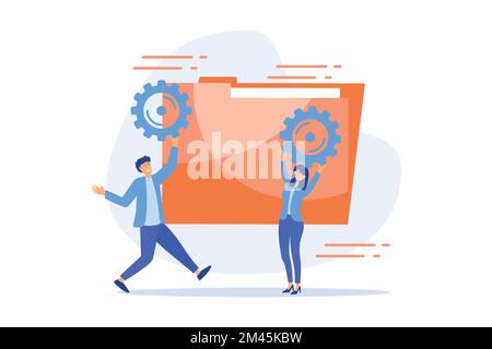 Colleagues sharing thoughts and ideas, Cartoon employees thinking about company project or startup in team. Brainstorm, skill and teamwork concept, fl Stock Vector