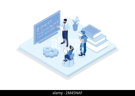 Back to school , Students studying lessons, isometric vector modern illustration Stock Vector