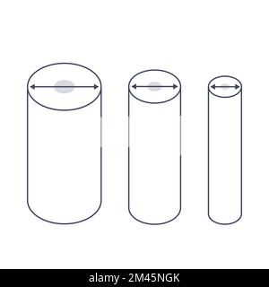 Cylinder pipe diameter geometric diagram icon set Stock Vector