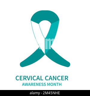 Cervical cancer teal and white ribbon for awareness day Stock Vector
