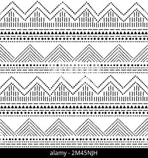 Dotted prehistoric pottery inspired seamless pattern - Bell Beaker folk art, repetitive design in black and white Stock Vector