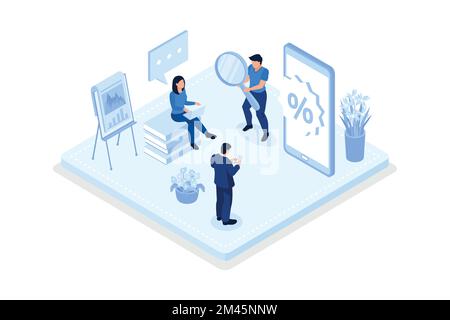 Digital marketing, analyzing marketing data, isometric vector modern illustration Stock Vector