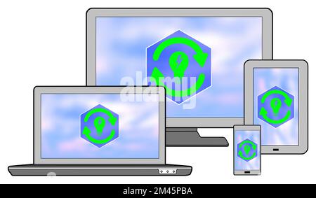 Renewable energy concept shown on different information technology devices Stock Photo