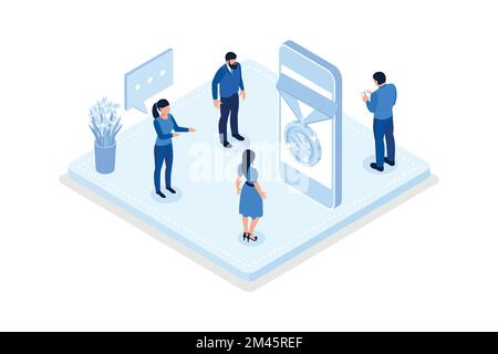 Winners with prize, Characters celebrating first place victory with medal, Business goals, achievement and success concept, isometric vector modern il Stock Vector