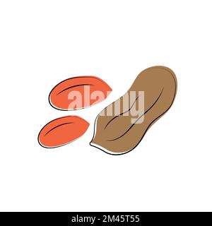 Peanuts in cartoon style. Nut icon for template label, packaging snackand emblem. Vector. Stock Vector