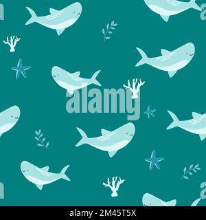 Seamless pattern of a Shark vector background elements, Stock Vector
