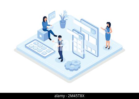 Developers prototyping, UI design and user experience concept, isometric vector modern illustration Stock Vector