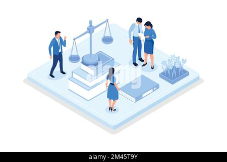 Law and justice scenes,Character signing legal contract, isometric vector modern illustration Stock Vector