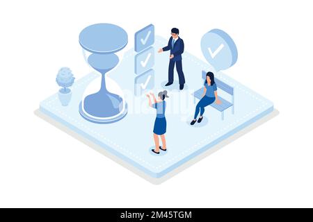 Characters planning schedule, managing to do tasks and time. Time management and schedule organization concept, isometric vector modern illustration Stock Vector