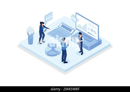 Characters manage finances, consulting with accountant, isometric vector modern illustration Stock Vector