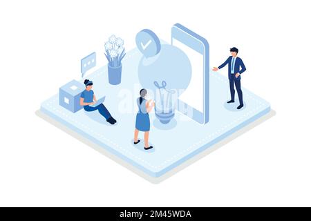 Characters generating ideas, Business activities concept, isometric vector modern illustration Stock Vector