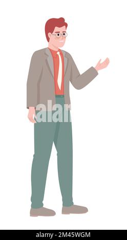 Smiling entrepreneur pointing aside semi flat color vector character Stock Vector