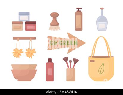 Go green semi flat color vector objects set Stock Vector
