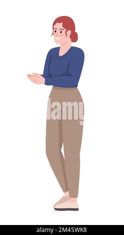 Smiling woman gesturing semi flat color vector character Stock Vector