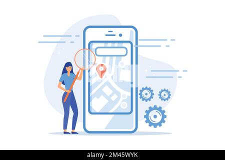 Monitoring software, navigation mobile app, gps tracking application, anti-theft soft, kids parental control, spy tool abstract metaphor, flat vector Stock Vector
