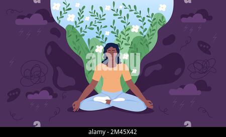 Meditated woman flat concept vector illustration Stock Vector