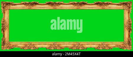 Long golden picture frame isolated chroma key background Stock Photo