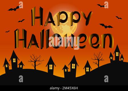 Halloween poster. Bats flying over town. Vector illustration. Stock Vector
