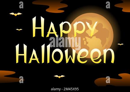 Halloween card. Moon in night sky. Vector illustration. Stock Vector