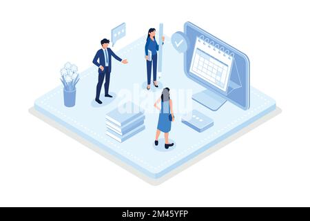 Characters filling check list, Business time management and organization concept, isometric vector modern illustration Stock Vector