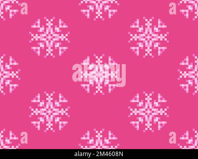 Pixel snowflakes seamless pattern. Christmas winter background in pixel art style. 8 bit graphics in the style of video games of the 80s. Vector illus Stock Vector